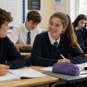 Photo of school children at their desks during a lesson