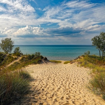 Photo of sand dunes and sea
