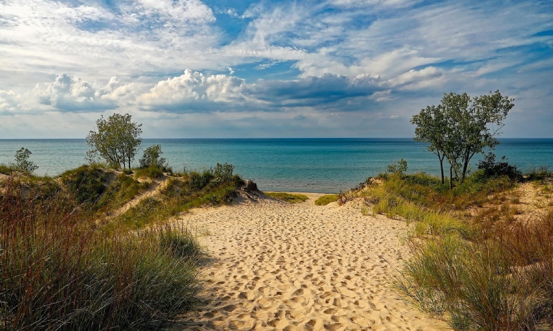 Photo of sand dunes and sea